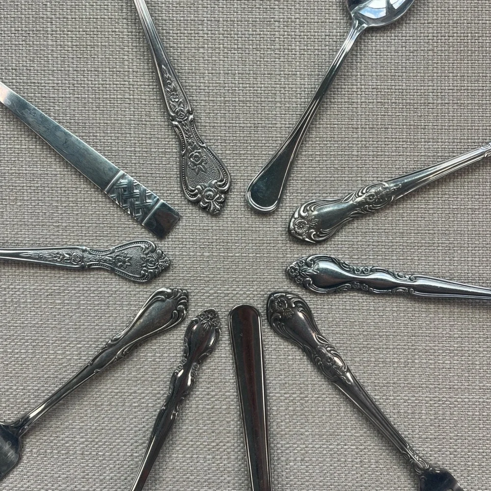 Mixed Stainless Steel Flatware Lot 11 Floral Basketweave Forks Spoons Mismatched